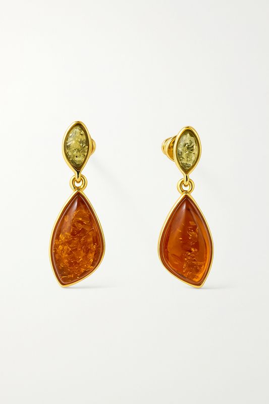 ნატურალური ბალტიური ქარვის მოოქროვილი საყურე — ხელნაკეთი სამკაული ქალებისთვის, ზაფხულის კოლექცია Amarta Premium-დან