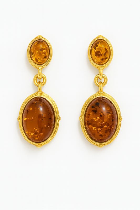 მოოქროვილი ქარვის საყურეები Classic 1920