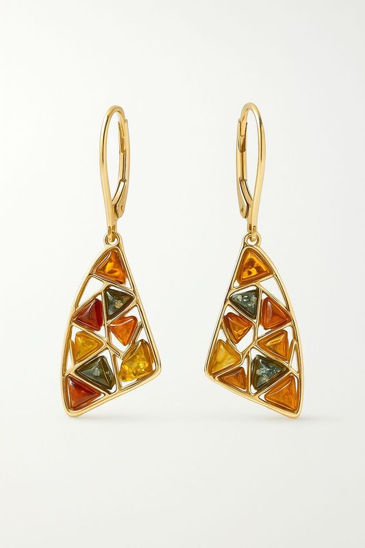 მოოქროვილი ქარვის საყურეები Mosaika