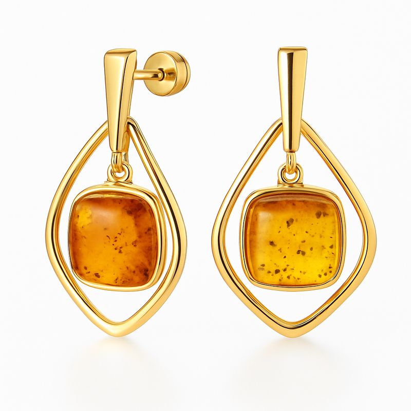 მოოქროვილი ქარვის საყურეები Linea