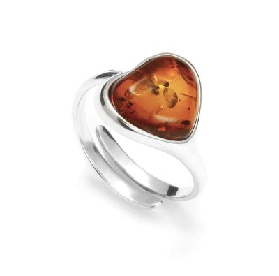 ვერცხლის ბეჭედი ქარვით გულის ფორმის (FEB)