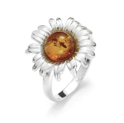 ვერცხლის ბეჭედი ქარვით გვირილის ფორმის (FEB)