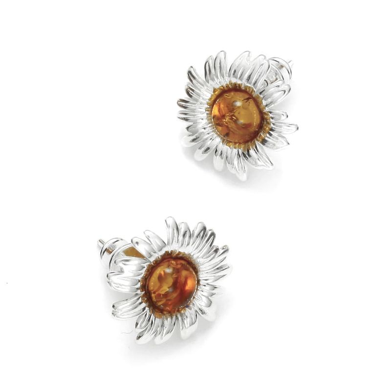 ქარვის საყურეები როდირებულ ვერცხლში მზესუმზირა (FEB)