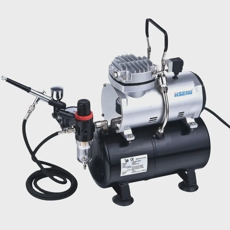 HSENG  Airbrush Compressor With Tank &amp; Adjustable Pressure Gauge.