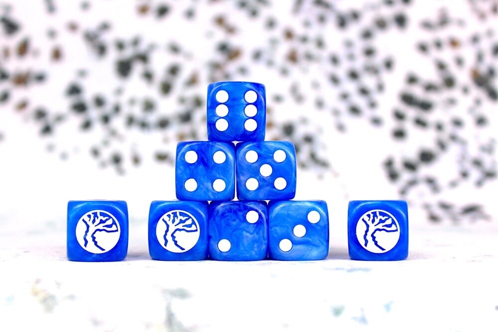 Nords Faction Dice On Bright Blue Swirl