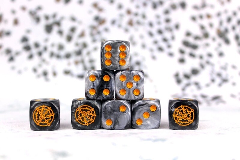 Dweghom Faction Dice On Gray Swirl