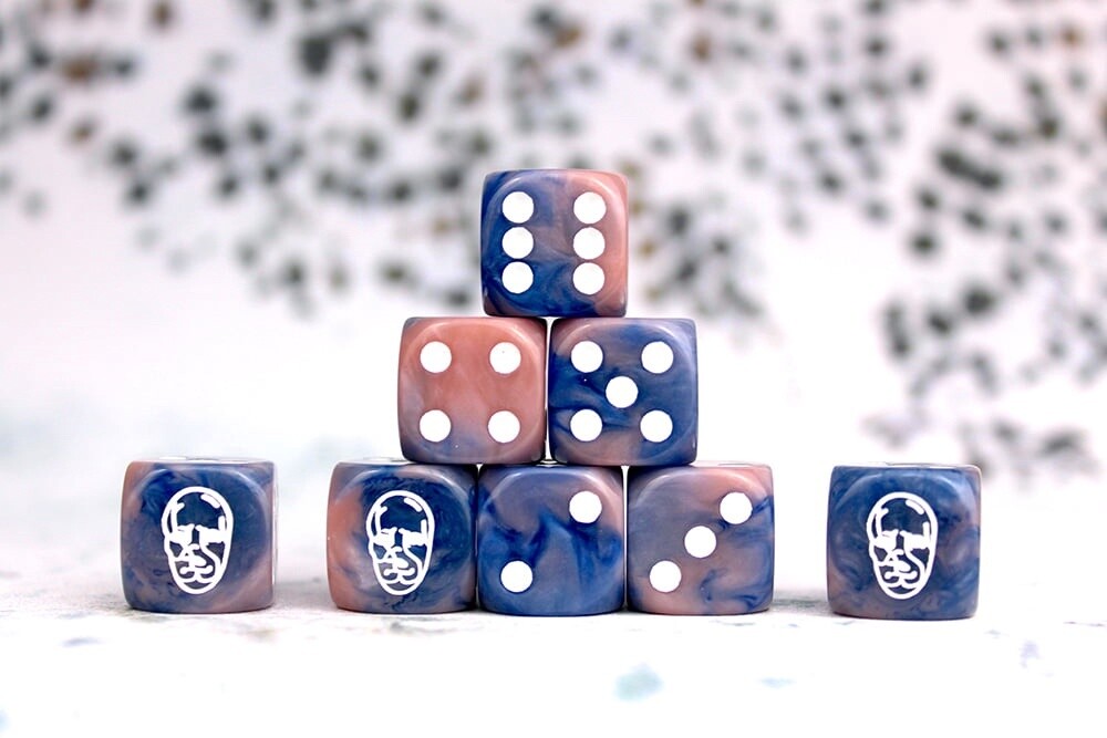 Spires Faction Dice On Dark Blue Swirl