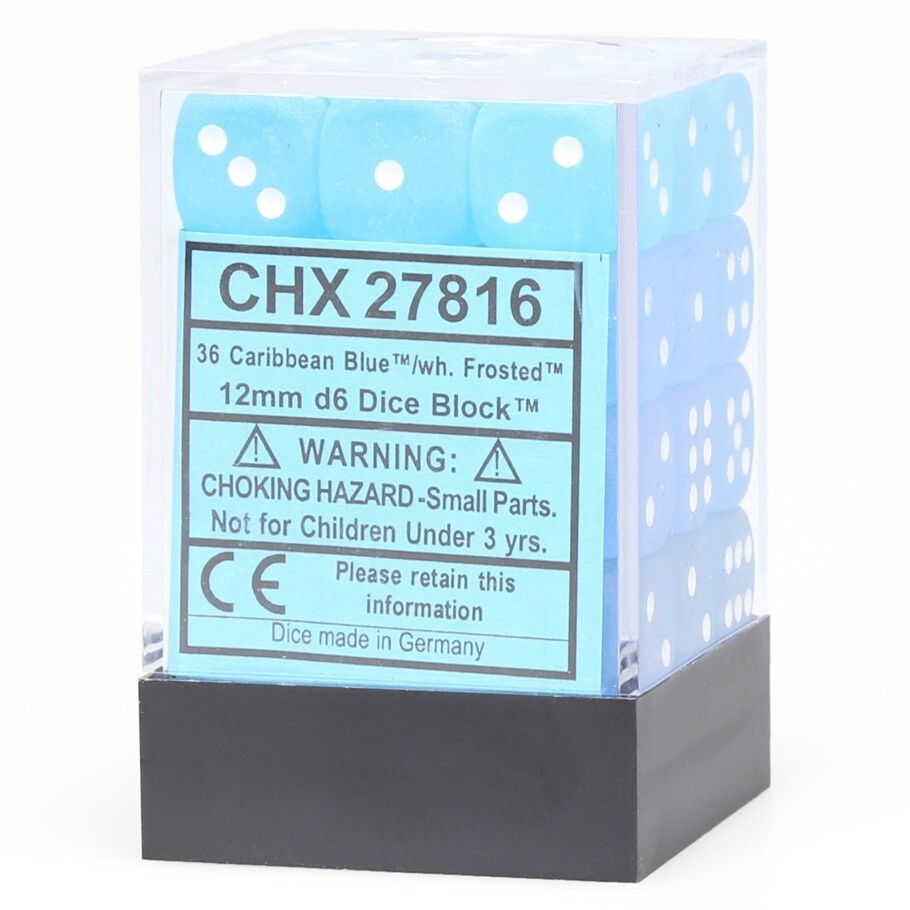 Frosted Caribbean Blue/White Chessex 12mm D6