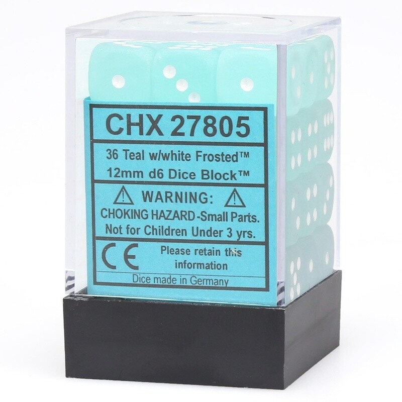 Frosted Teal/White Chessex 12mm D6