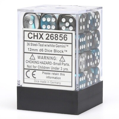 Gemini Steel-Teal/White Chessex 12mm D6