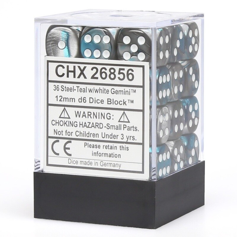 Gemini Steel-Teal/White Chessex 12mm D6