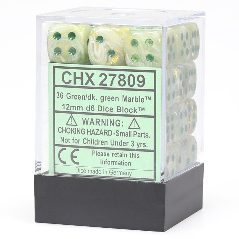 Marble Green/dark green 12mm d6 Dice Block (36 dice)