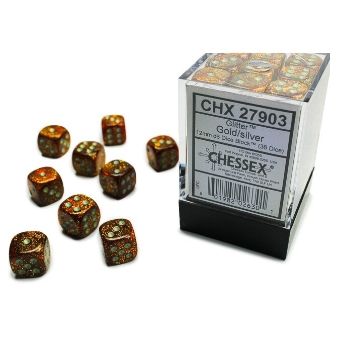 Glitter Gold/silver 12mm d6 Dice Block (36 dice)