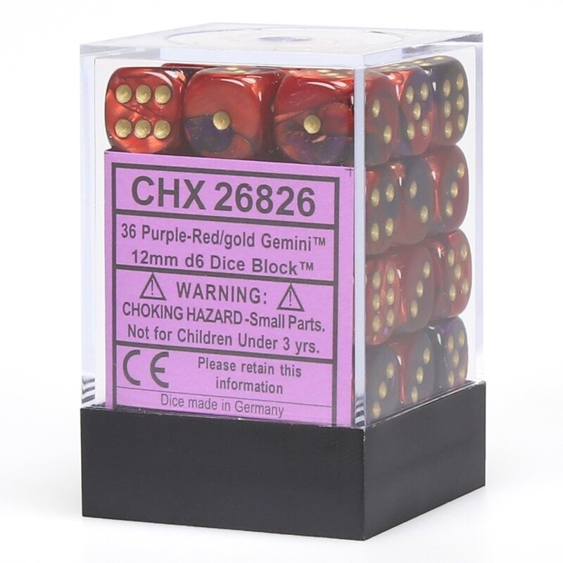 Gemini Purple-Red/gold 12mm d6 Dice Block (36 dice)