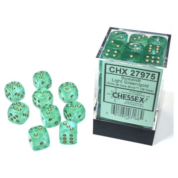 Borealis Light Green/Gold Chessex 12mm D6