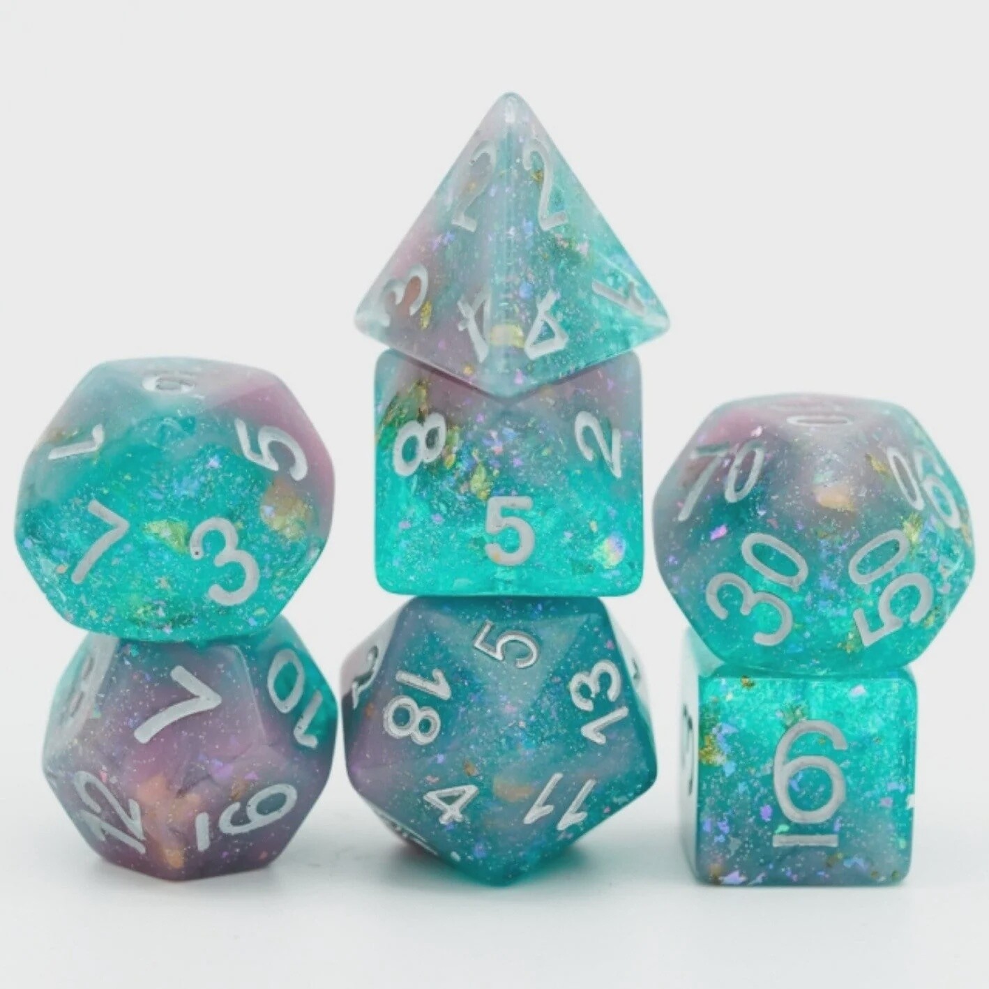 Pink &amp; Green Seabed Treasure RPG Dice Set
