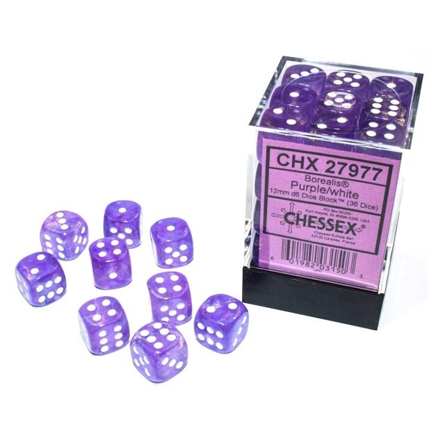 Borealis Purple/White Chessex 12mm D6