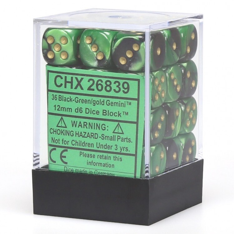 Gemini Black-Green/Gold Chessex 12mm D6