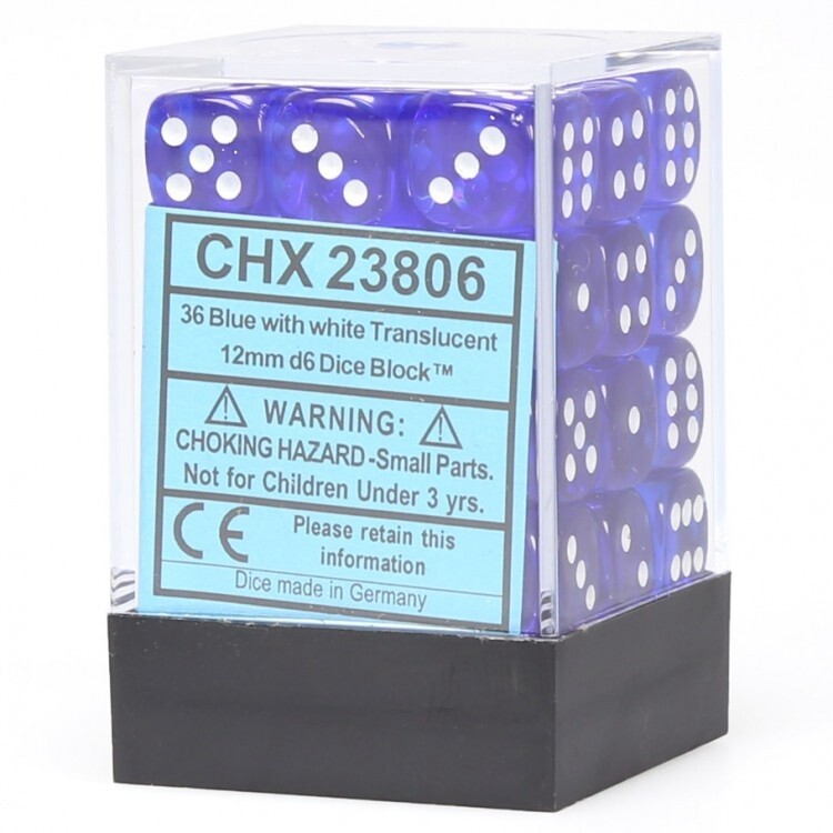 Translucent Blue/White 12mm Chessex D6