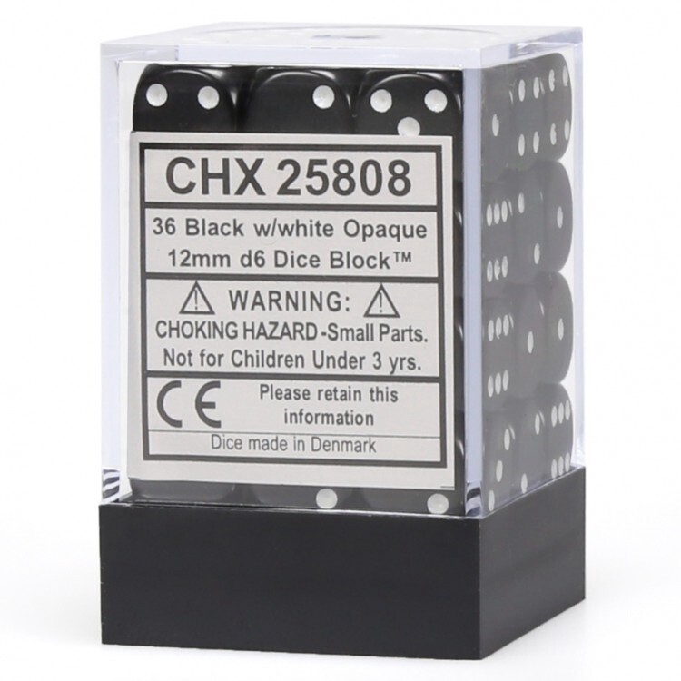 Opaque Black/White Chessex 12mm D6