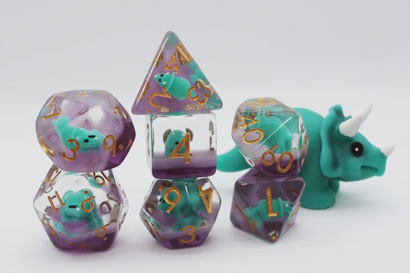 Green Triceratops RPG Dice Set