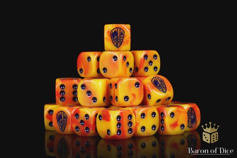 Hundred Kingdom Faction Dice On Red Swirl