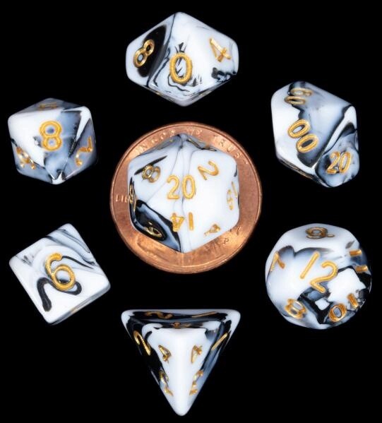 Mini Poly Dice Set: Marble with Gold Numbers