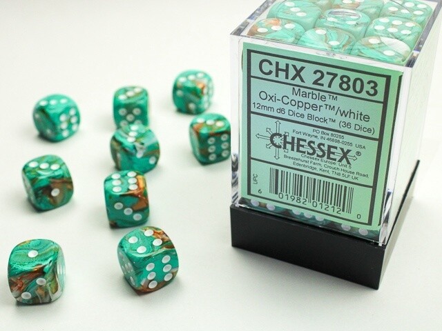 Marble Oxi-Copper/White Chessex 12mm D6