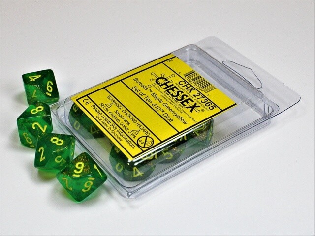Borealis Maple Green/yellow Set of Ten d10s