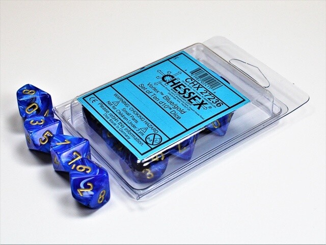 Vortex Blue/gold Set of Ten d10s