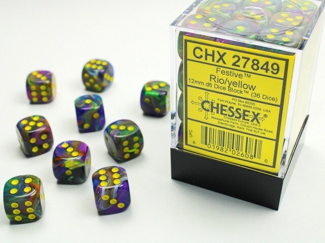 Festive Rio/yellow 12mm d6 Dice Block (36 dice)