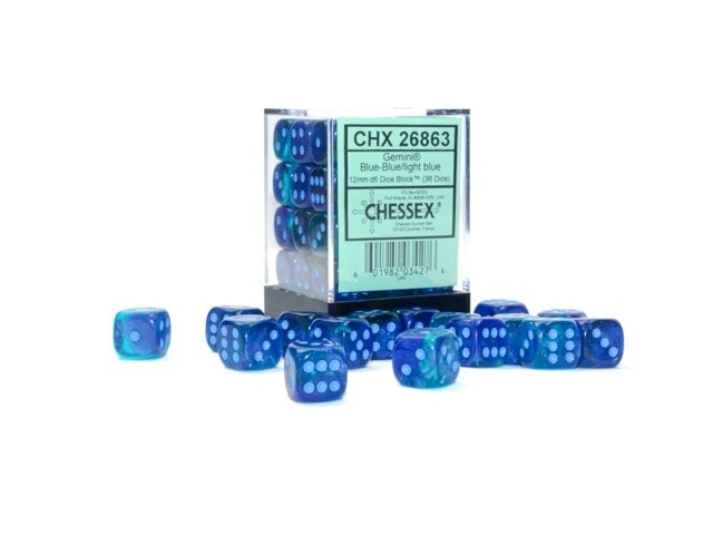 Gemini Blue-Blue/Light Blue Luminary Chessex 12mm D6