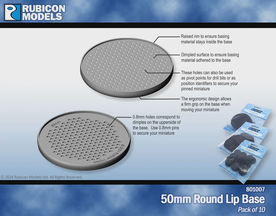 50mm Round Lip Base- 1 package of 10 bases