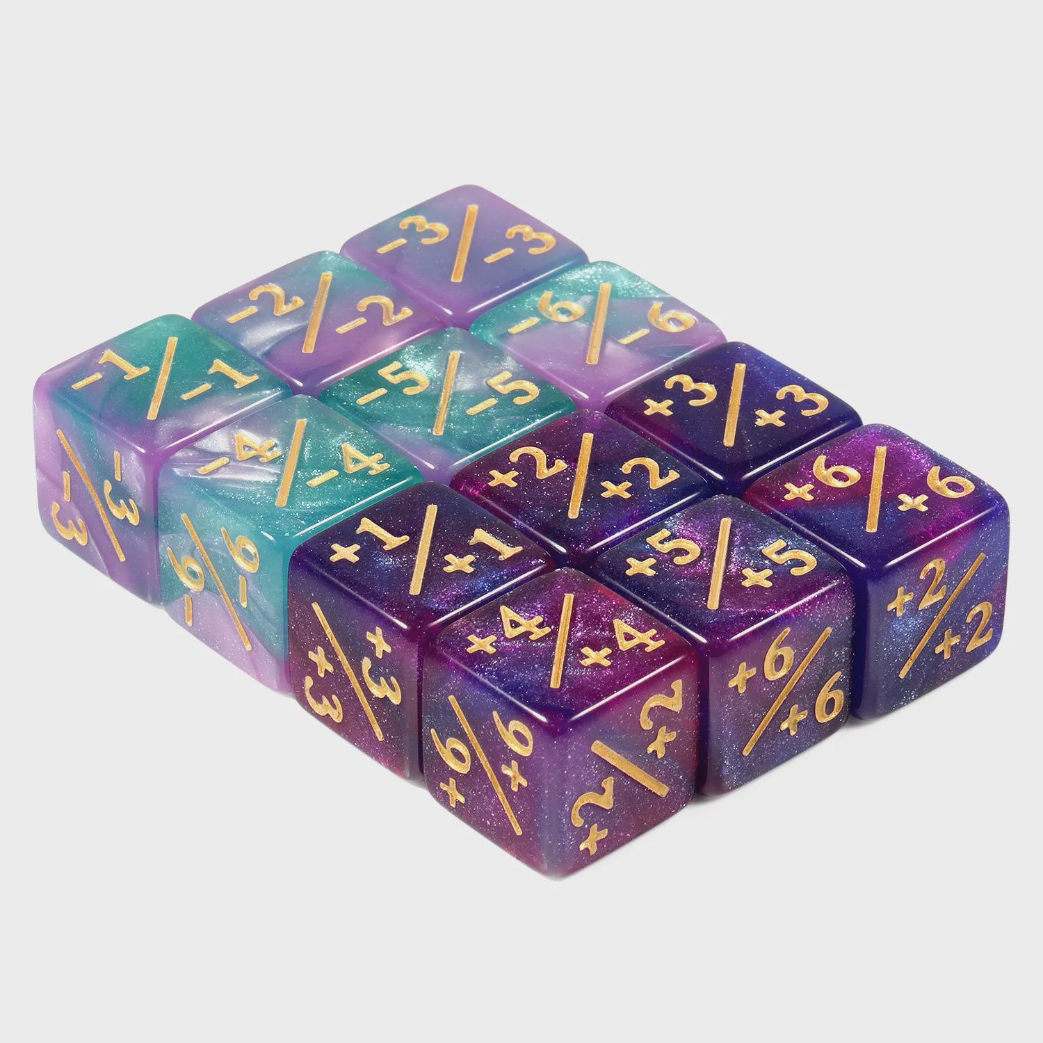 Token Dice Counters Marbled D6 Dice for MTG Creature Stats Card Gaming Accessories - 12 PCS, Set Color: Purple &amp; Teal Glitter
