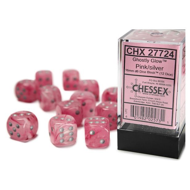 Ghostly Glow Pink/Silver Chessex 16mm D6