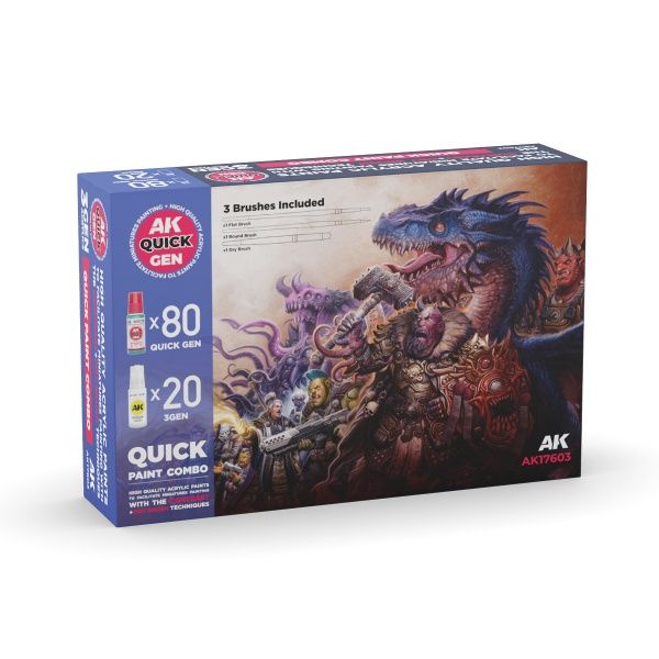 AK-Interactive: Quick Gen Acrylic Contrast -Quick Paint Combo Set 100 Colors (80 Quick Gen+20 Acrylic)
