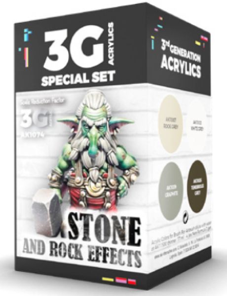 AK-Interactive: 3rd Gen Acrylics - Wargame Colors Stone and Rock Effects Set