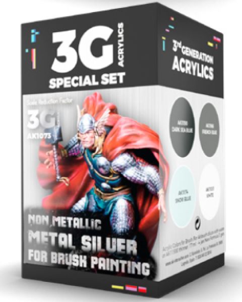 AK-Interactive: 3rd Gen Acrylics - Wargame Colors Non Metallic Metal Silver Set
