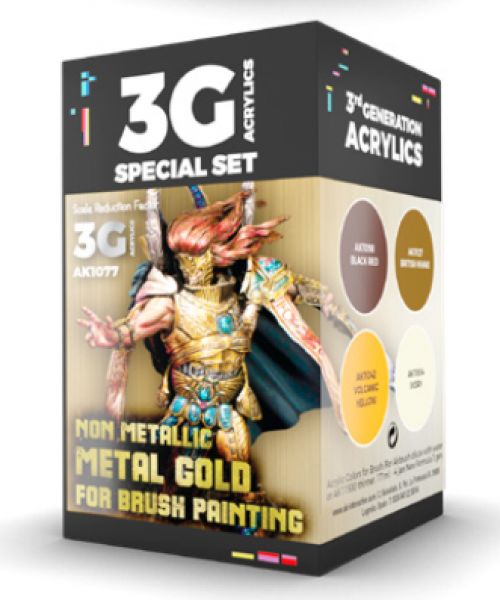 AK-Interactive: 3rd Gen Acrylics - Wargame Colors Non Metallic Metal Gold Set