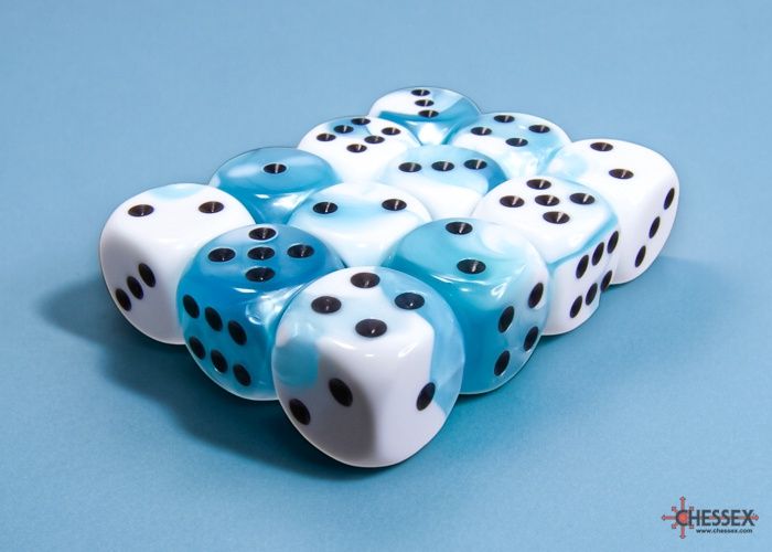 Limited Edition Gemini Teal-White/red 16mm d6 Dice Block (12 dice)