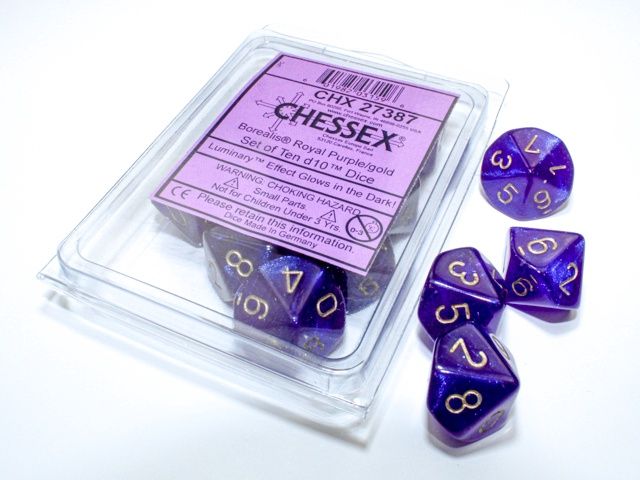 Borealis Royal Purple/gold Luminary Set of Ten d10