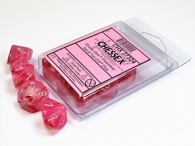 Ghostly Glow Pink/Silver Set of Ten d10 Dice