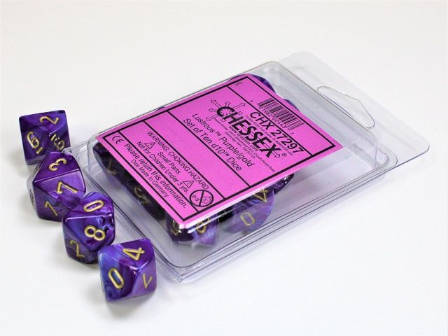 Lustrous Purple/Gold Set of Ten d10 Dice