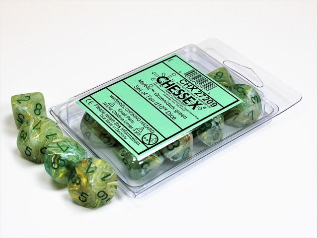 Marble Green/Dark Green Set of Ten d10 Dice