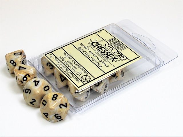 Marble Ivory/Black Set of Ten d10 Dice