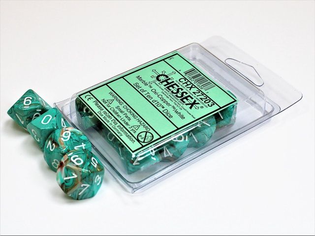Marble Oxi-Copper/White Set of Ten d10 Dice