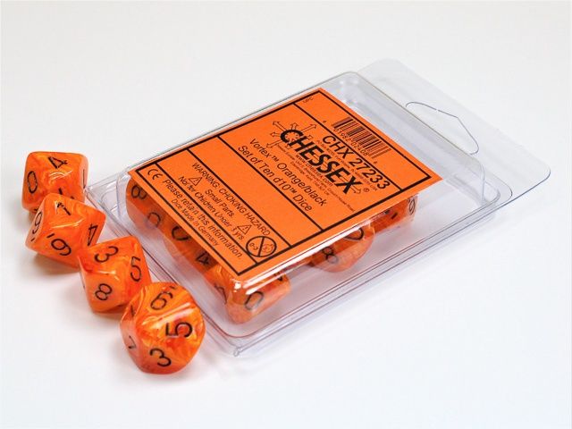 Vortex Orange/Black Set of Ten d10 Dice