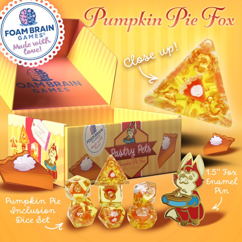 Pastry Pets: Pumpkin Pie Fox - Pin &amp; RPG Dice Set