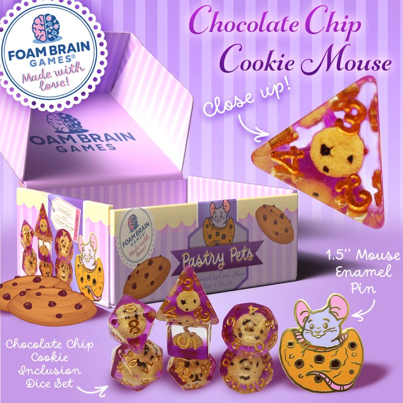 Pastry Pets: Chocolate Chip Cookie Mouse - Pin &amp; RPG Dice Set