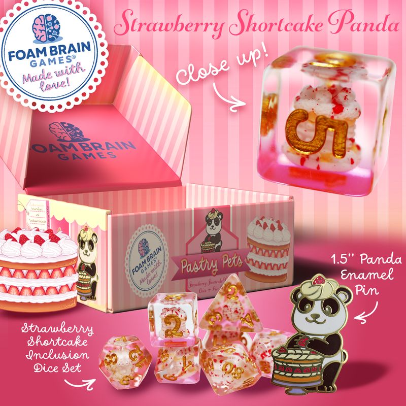 Pastry Pets: Strawberry Shortcake Panda - Pin &amp; RPG Dice Set